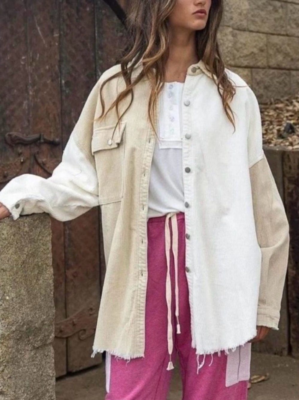 POL Shacket Neutral Corduroy
